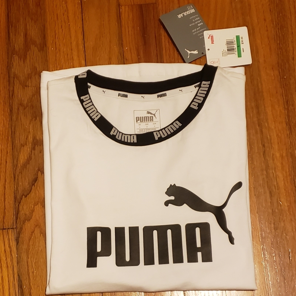 Puma white/black tee, size L